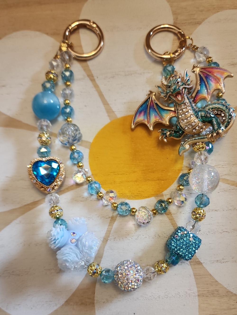 Turquoise Dragon and Crystal Beaded Statement Purse/bag Chain.